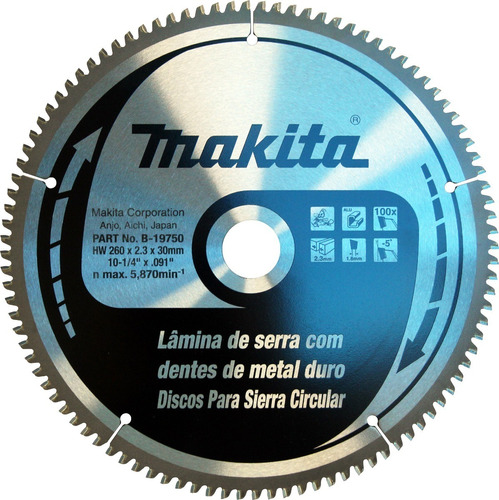 Disco Serra Corte Em Aluminio 100d - 260mm B-19750 Makita Cor Prata/preto