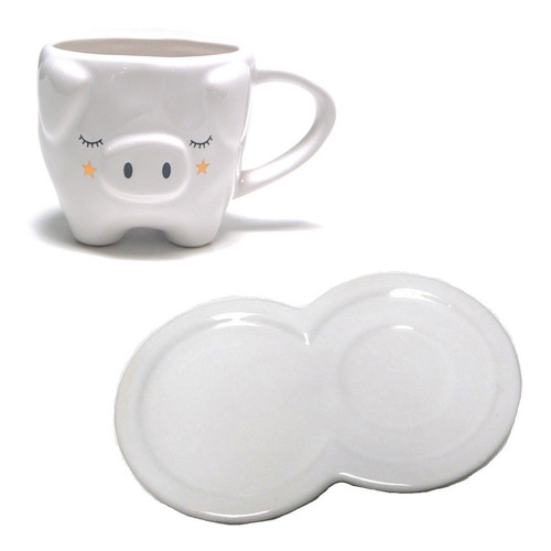 Acabajo Deco Set Taza Lady Pink Pork Con Bandeja Ocho Blanca