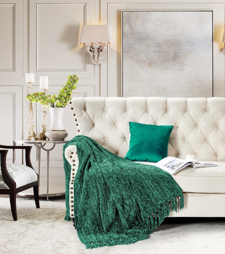 Imagen 3 de 3 de Pie De Cama - Manta Tejida Chenille - Importada Usa - Verde
