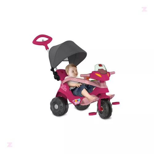 Triciclo Infantil Passeio e Pedal Velobaby com Empurrador Rosa