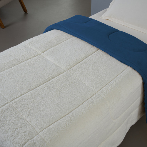 Edredrom Cobertor Coberdrom Sherpa Solteiro Grosso Macio Azul