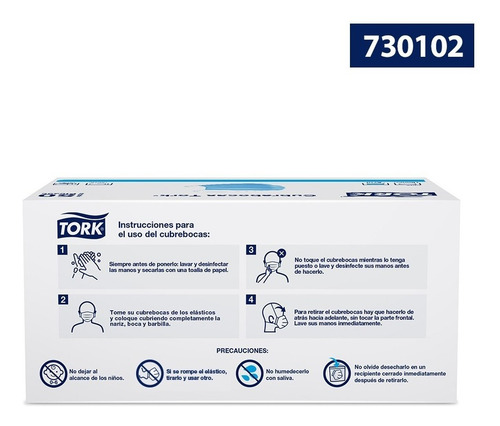 Imagen 2 de 5 de Tork Cubrebocas Tricapa Azul 20 Paquetes De 50 Piezas