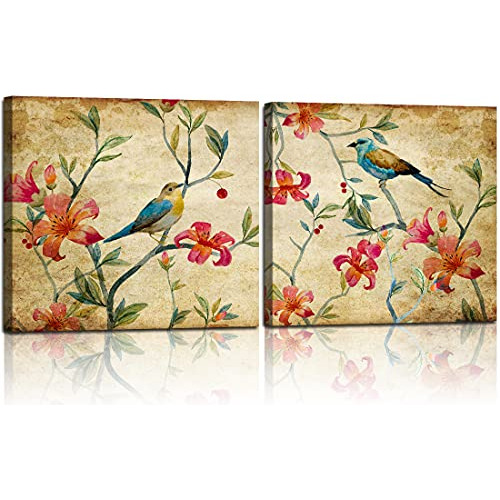 Pinturas De Aves Y Flores Vintage Lienzo, Arte De Pared...