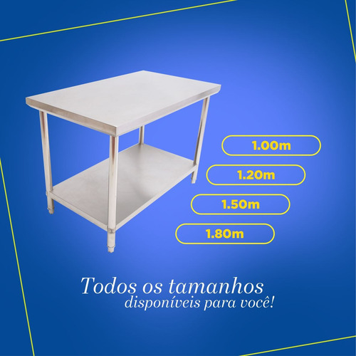 Mesa Inox Tampo Duplo 180x70 1,80m Zepper Zpm2t1800