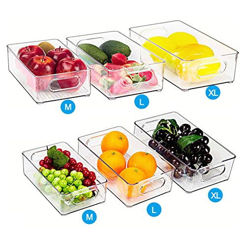 Stackable Refrigerator Organizer Bins, 6 Packs 3 Sizes ...