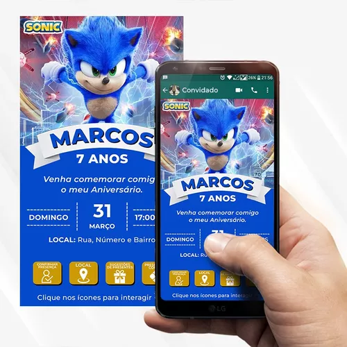 Convite Digital Interativo Tema Sonic - Desconto no Preço