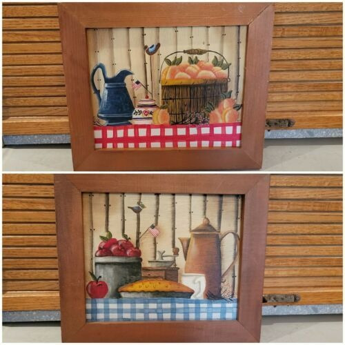 Lot Of 2 Hand Painted Pictures Primitive Folk Art America 