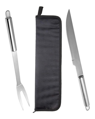 Kit Set Asado Parrillero Cuchillo Tenedor Acero Con Estuche