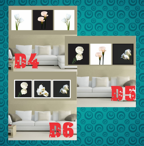 Tríptico Decorativo Flores En Marcado Madera Mdf 9mm