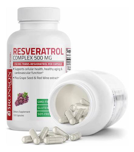 Resveratrol 500 Complexión (120 Cápsulas) Bronson Hecho E.u. Sabor Sin Sabor