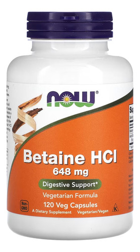 Betaína Hcl 648mg Now Foods Betaine Hcl 120 Veg Caps