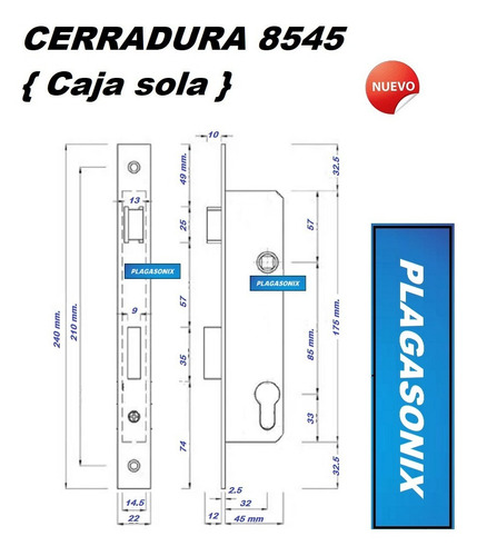 Imagen 2 de 10 de Cerradura Angosta Para Europerfil Sin Cilindro 8545 Premium