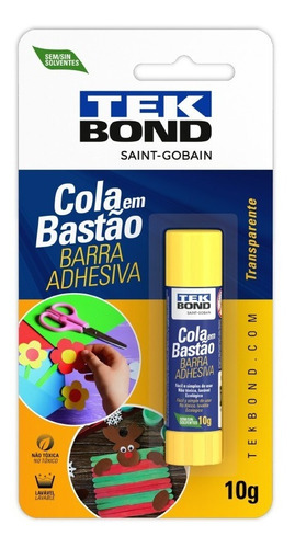 Cola Bastão 10g Tekbond Escolar Lavável Atóxica Transparente