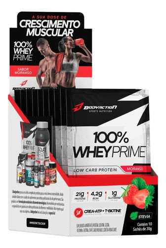 100% Whey Protein Concentrado Prime 10 Sachês 30g Low Carb Sabor Morango