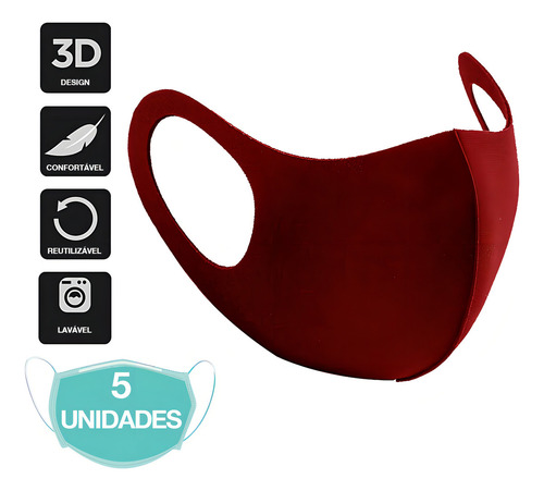 Mascarillas lavables de neopreno burdeos para adultos, 5 unidades