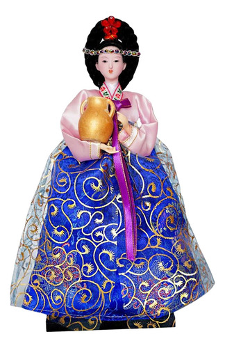 Estatuilla De Geisha Coreana, Muñecas Hanbok De Rosa Y Azul