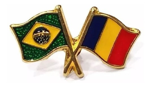 Bótom Pim Broche Bandeira Brasil X Romênia Folheado A Ouro