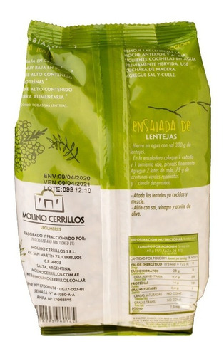 Imagen 2 de 5 de Lentejas Fardos X 10u Molino Cerrillos Premium 500g Sin Tacc