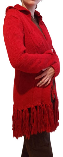 Saco Tejido Rojo Flecos Sacon Chaqueta Sweater Abrigo  