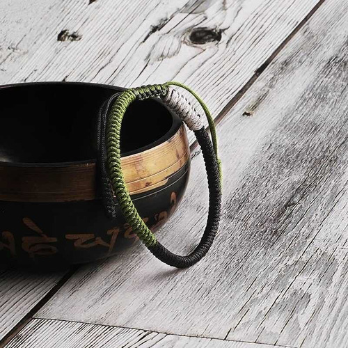Pulsera Tibetana, Hecha A Mano, Verde-negro, Zen Diámetro 18 Cm Largo 18 Cm