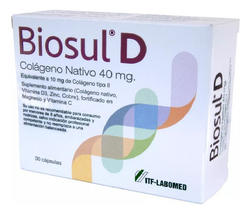Biosul D Colágeno Nativo Ii Zinc Cobre Vit C Y D 30 Cápsulas