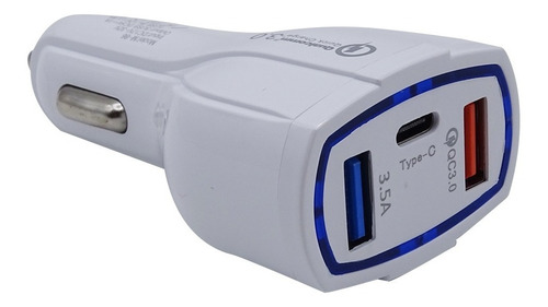 Cargador De Auto Triple 2 Usb + 1 Usb C Qc 3.0 7amp