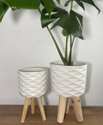 Matera En Concreto Con Patas De Madera, Maceta Rubi Xl Patas