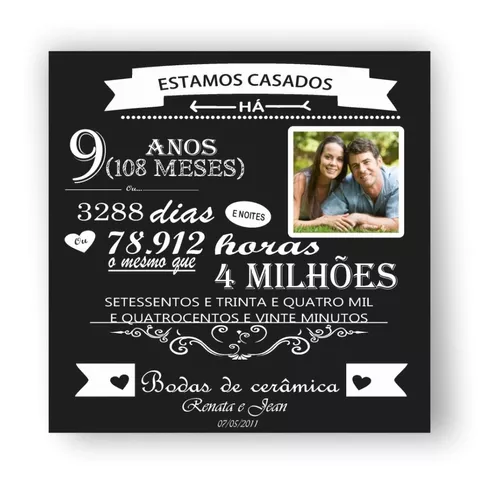 Quadro Personalizado 20x20cm - 1 ano de Casamento ou Namoro