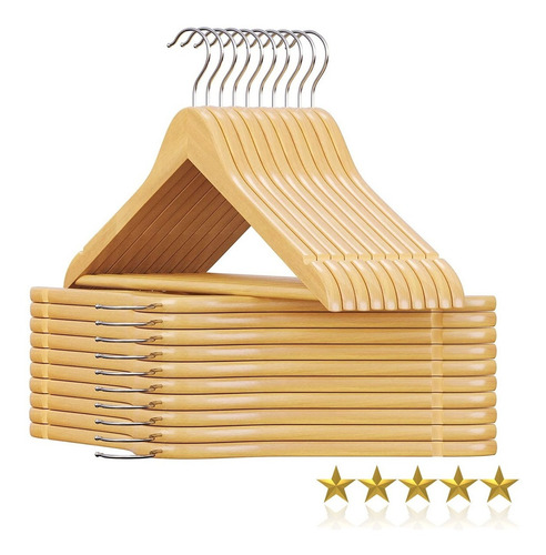 Imagen 1 de 10 de Pack X10 Percha De Madera Lustrada 1° Calidad Terminacion Con Barniz Organizadores De Ropa Para El Hogar Uso Comercial