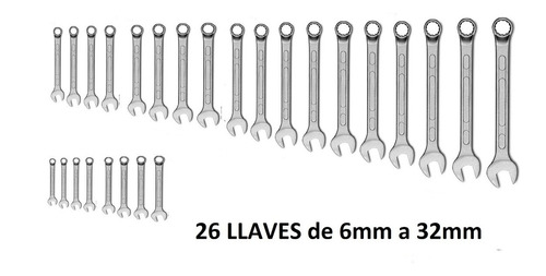 Set Juego 26 Llaves Combinada Acodada 6 A 32mm Taller Bremen