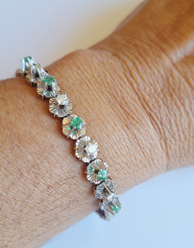 Pulseira Em Ouro Branco Com Diamantes E Esmeraldas