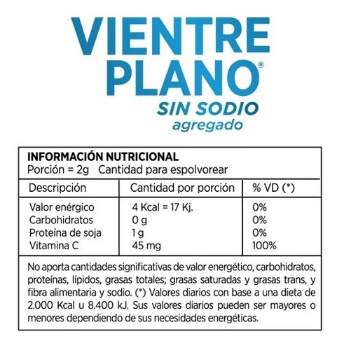 Imagen 3 de 3 de Vientre Plano Sin Sodio Frasco X 50 G. De Fábrica.