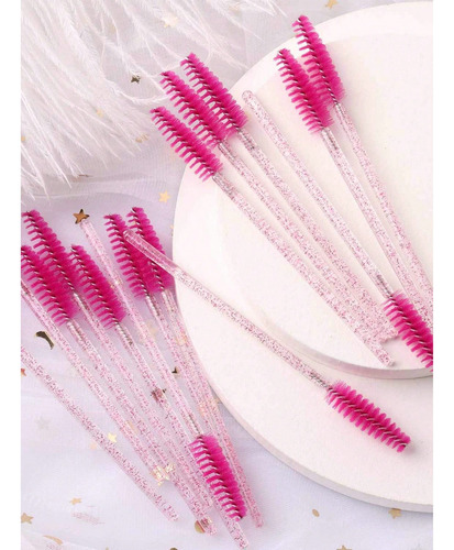 Pack 50 Cepillos De Pestañas Y Cejas Desechables Rosados Set