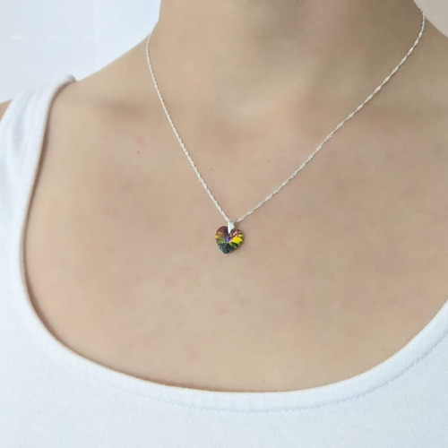 Conjunto Con Cristal Corazón 10mm Plata 925 Vitrail Medium