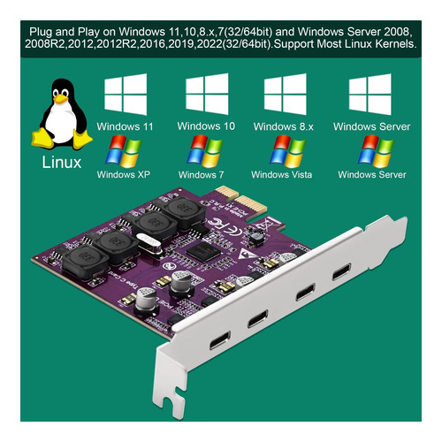 Febsmart 4 Puertos Usb-c De 5 Gbps Pci Express Usb 3.0 Card