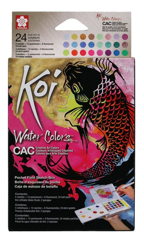 Koi Acuarelas Creative Art Colors Caja X 24 Metalicas Y Fluo