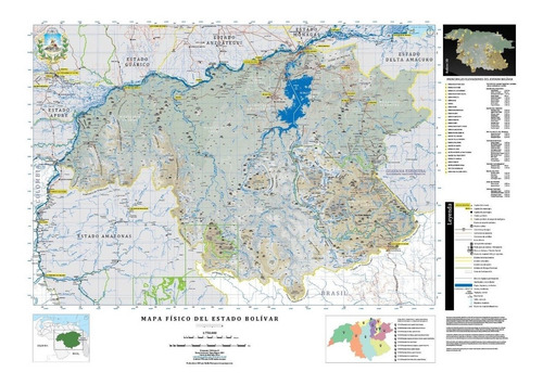 Mapa Físico Del Estado Bolívar Mapa De Pared Tamaño Gigante