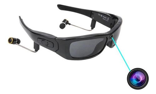 Lentes Deportivos Camara Espia Hd Con Auriculares Bluetooth Negro