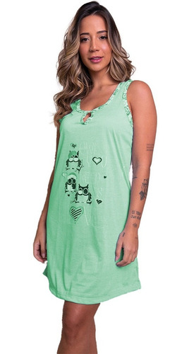 Imagem 9 de 10 de Kit 5 Camisola Feminina Malha Atacado Conforto Linha Noite