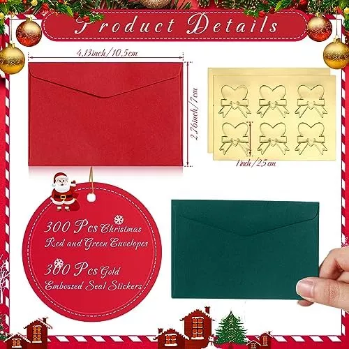 Qilery 300 Pack Mini Envelopes Envelopes Vermelhos E Verdes