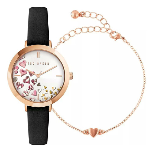 Reloj Ammy Hearts De Ted Baker Con Correa De Piel Negra Y Or