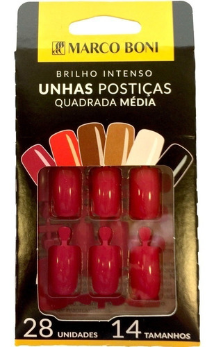 Unhas Posticas Quadradas Medias Cor Rosa Marco Boni