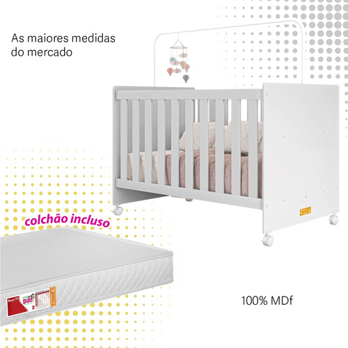 Berço Bebê Americano Bela Grande Com Colchão Impermeável 70