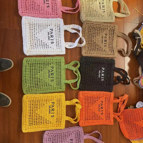 - Pink - Bolsa De Playa Tejida De Malla Hecha A Mano