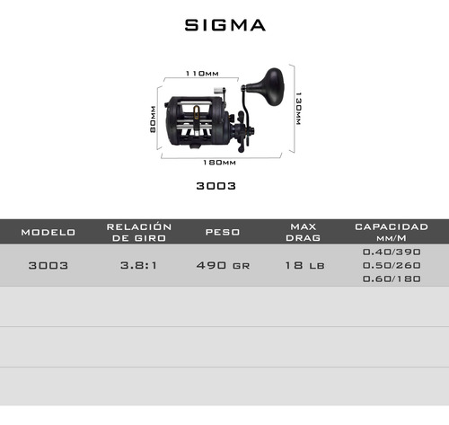 Imagen 5 de 6 de Reel Rotativo Caster Sigma 3003 R Pesca Pesada 3 Rulemanes