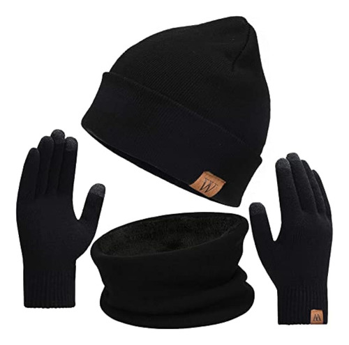 Mens Winter Hat Scarf Gloves 3 In 1, Fleece Lined