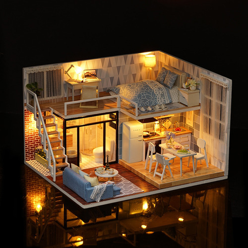 Bricolaje Kit De Casa De Mu?ecas En Miniatura Loft Realista