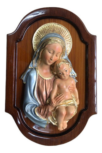 Virgen Madonna Con Niño En Marco Nogal De 38x24 Cm Color Rosa