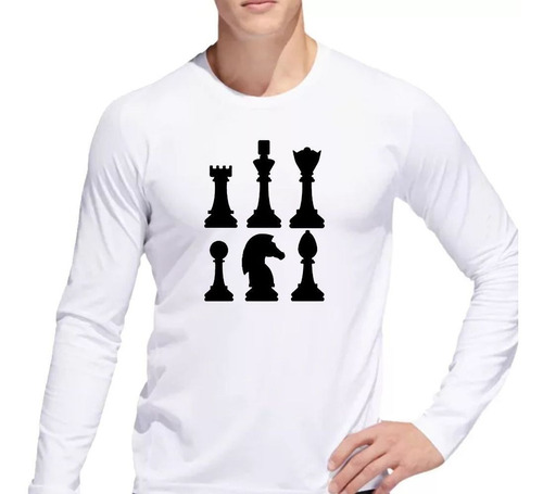 Remera De Hombre Ajedrez Piezas Negro Juego Play M2 Ml