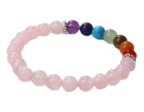 Pulsera Cuarzo Rosa, Amatista Yoga 7 Chackras Regalo Mujer 